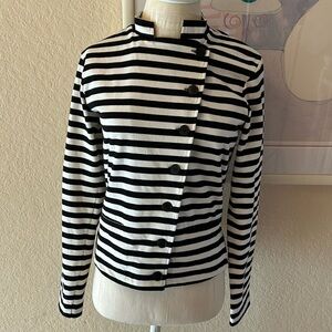 Agnès B. Paris Black & White Striped High Neck Cotton Jacket